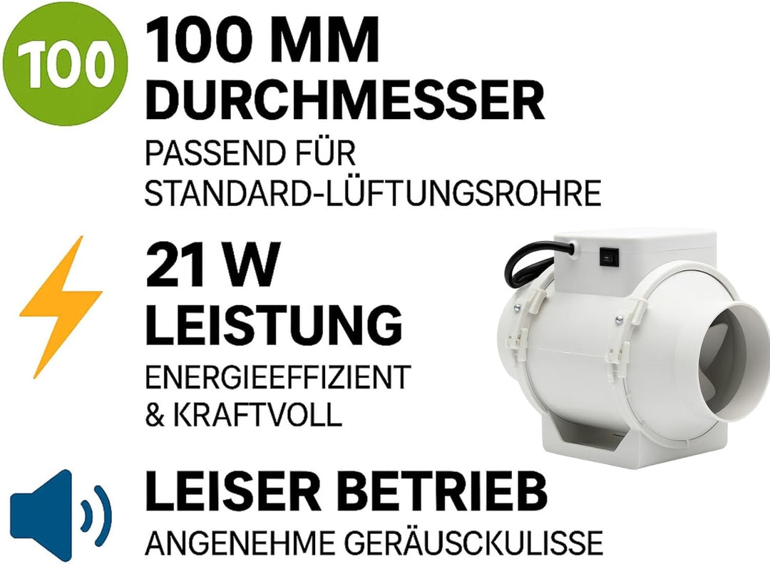 Weedness Grow Abluft 2-stufig 145-187 m³/h 100 mm Anschluss - Lüfter Zu & Ventilator Rohrventilator