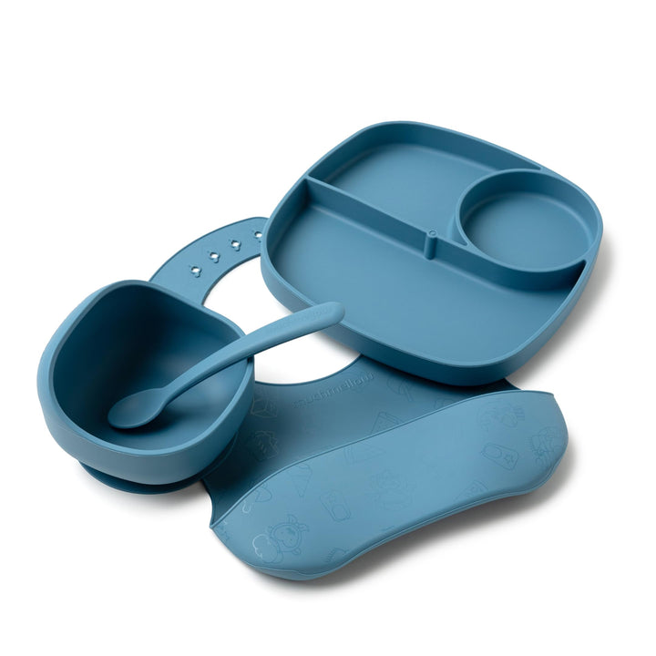 Muchmellow - Silikon Kinder Geschirrset 4-teilig, MADE in ITALY, Schale mit Anti-Rutsch-Saugnapf, Te