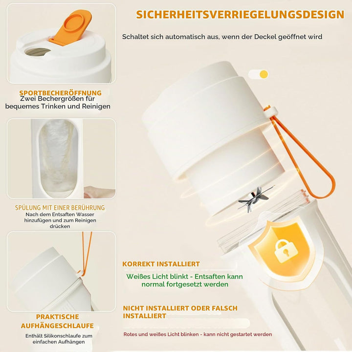 Smoothie Maker to Go, 450ml Tragbarer Mixer, Portable Blender mit 12-Klingen Edelstahl, Mini Mixer f