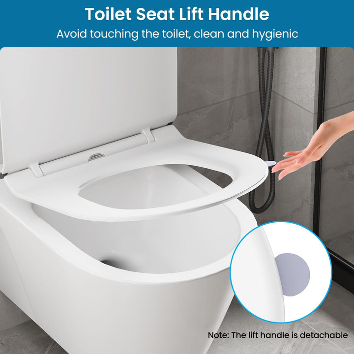 Toilettendeckel mit Absenkautomatik D-Form, Slim WC Sitz Weiss, Klodeckel Duroplast, Klobrille einfa