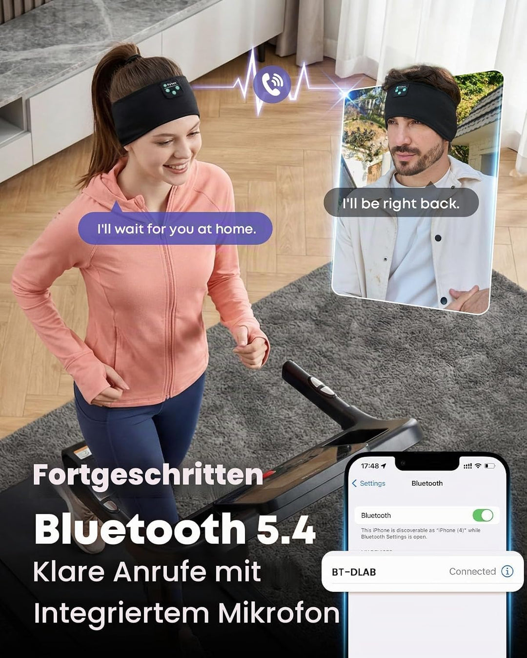 Schlaf Kopfhörer Ohrstöpsel, Kabellos Sport Stirnband Kopfhörer mit HD Stereo Lautsprecher für Sport