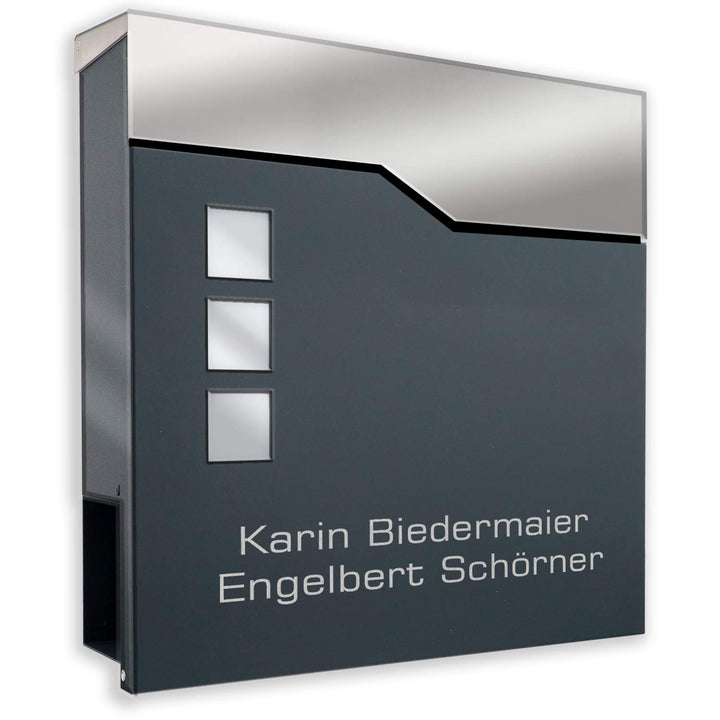 Zalafino Briefkasten anthrazit RAL 7016 mit Beschriftung - individualisierbarer Design-Briefkasten a