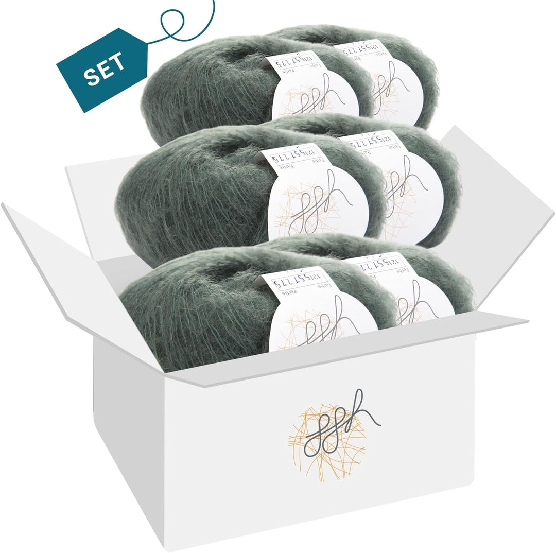 ggh Kid Box - 6 Knäuel Strickwolle aus Kid Mohair - Farbe 121 - Berylgrün, 121 - Berylgrün