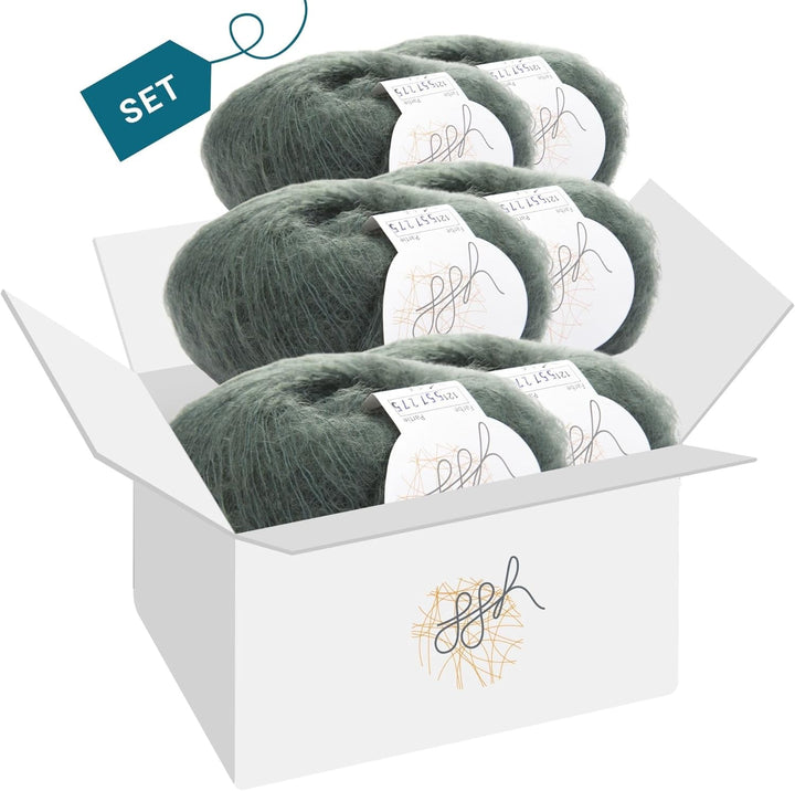 ggh Kid Box - 6 Knäuel Strickwolle aus Kid Mohair - Farbe 121 - Berylgrün, 121 - Berylgrün