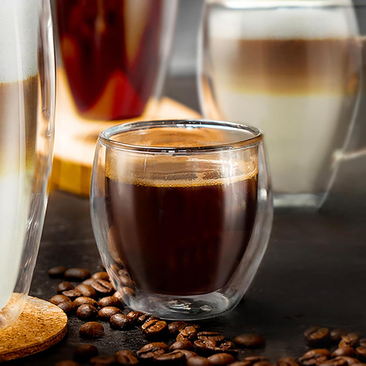 Creano doppelwandige Espresso-Gläser, 6er-Set 100ml, Mokkatassen, Thermo-Gläser mit Schwebe-Effekt S