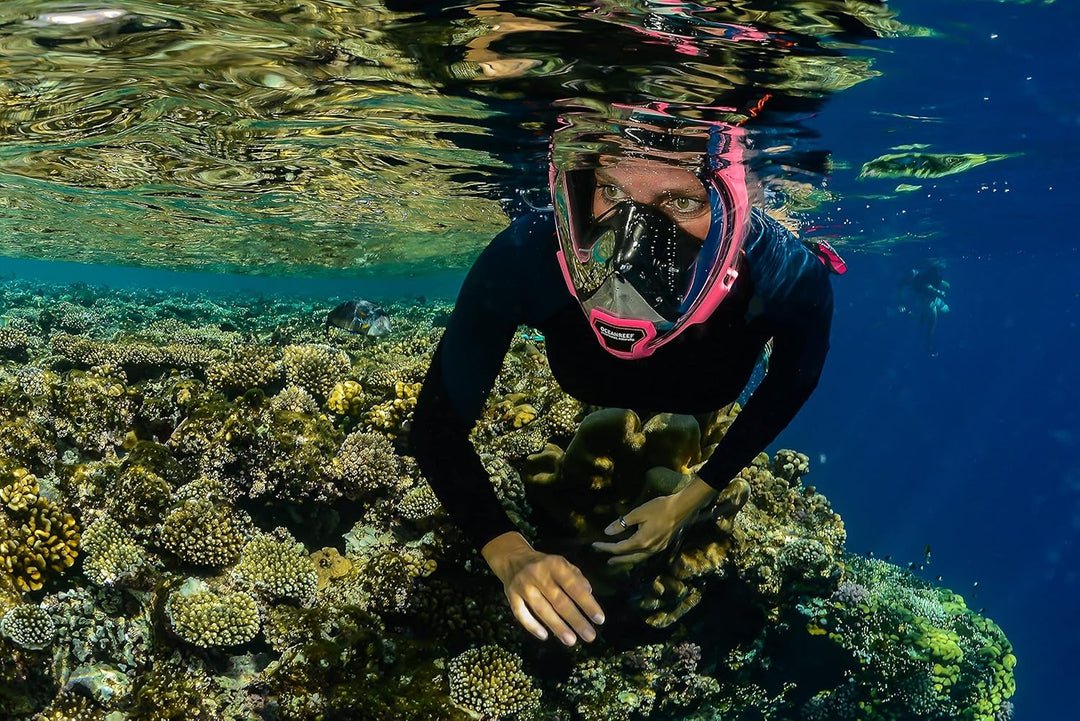 OCEAN REEF - Aria QR + Schnorchelmaske - Vollmaske mit Mundstück - Für eine bessere 180 Grad Unterwa