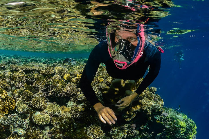 OCEAN REEF - Aria QR + Schnorchelmaske - Vollmaske mit Mundstück - Für eine bessere 180 Grad Unterwa