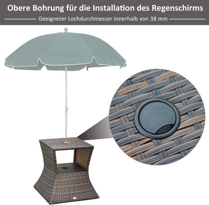 Outsunny Gartentisch Beistelltisch Sonnenschirmständer Gartenmöbel Terrasse Polyrattan Braun 54 x 54