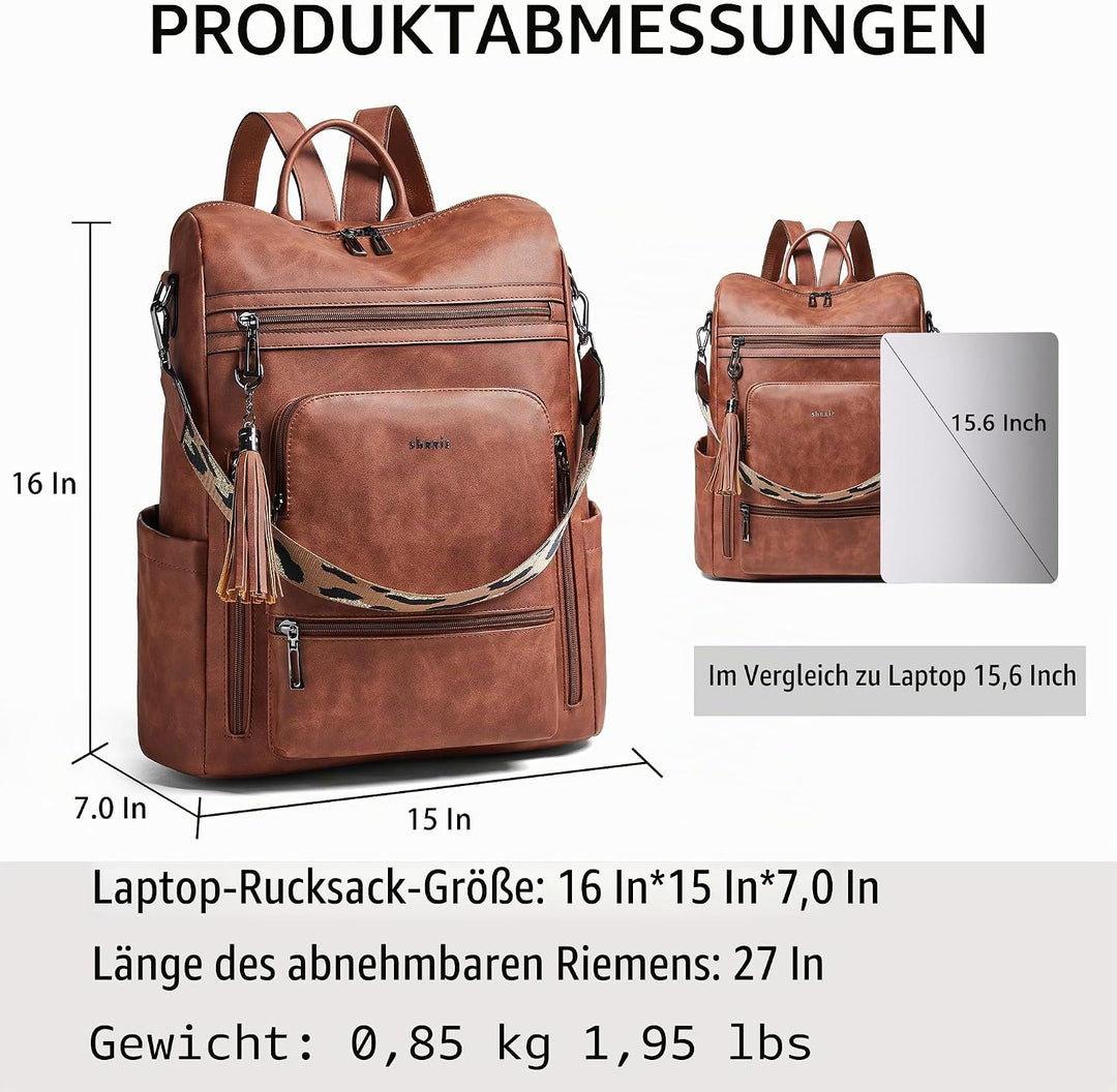 Shrrie rucksack damen elegant geeignet für 15,6Zoll-Notebooks Langlebig wasserdicht Damen aus Leder