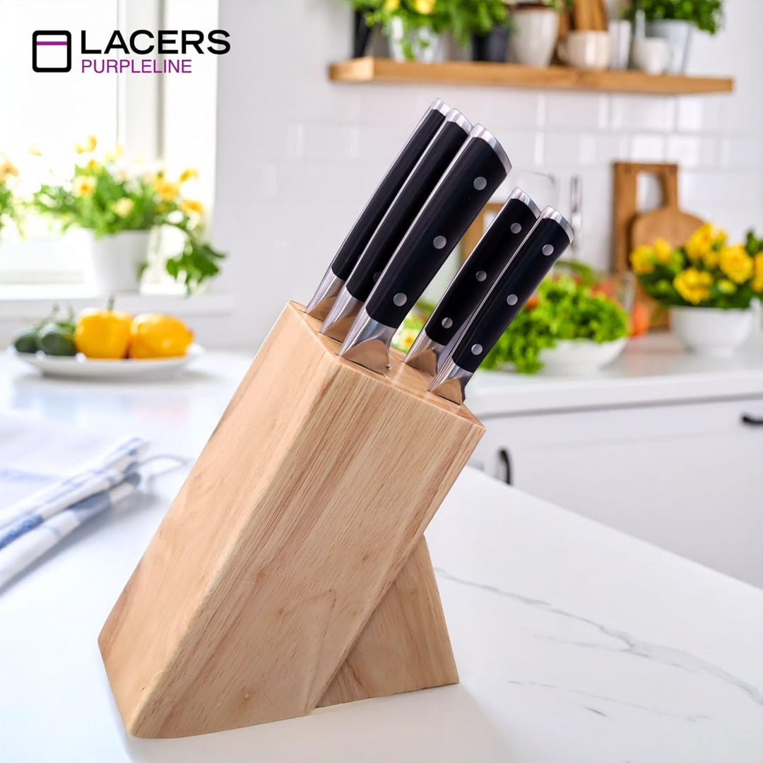 Lacers PurpleLine 6-tlg. Messerset mit Messerblock Holz – Profi Küchenmesser Set Edelstahl Scharf –