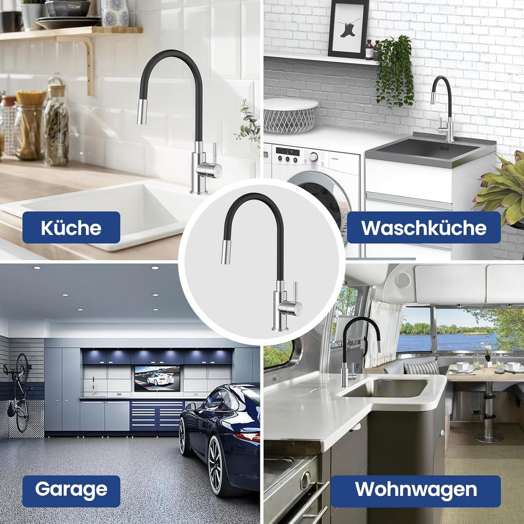 CECIPA Flexibler Küchenarmatur Schwarz, Wasserhahn Küch mit 2 Strahlarten, Mischbatterie Küche Schwa