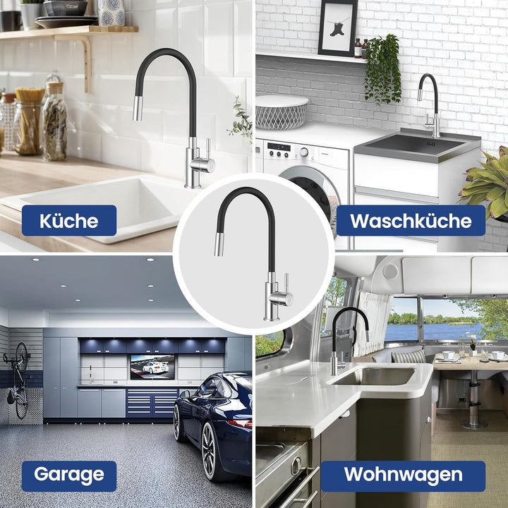 CECIPA Flexibler Küchenarmatur Schwarz, Wasserhahn Küch mit 2 Strahlarten, Mischbatterie Küche Schwa
