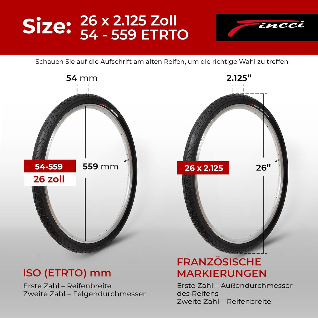 Fincci Fahrradreifen 26 x 2,125 Zoll 54-559 Fahrradmantel Faltbar Slick Reifen mit Autoventil Schlau