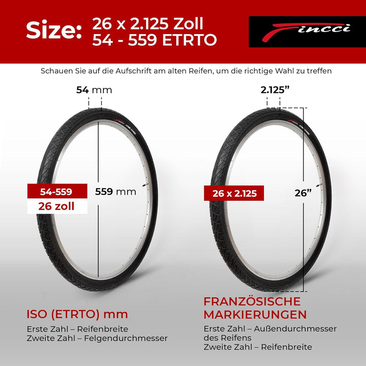 Fincci Fahrradreifen 26 x 2,125 Zoll 54-559 Fahrradmantel Faltbar Slick Reifen mit Autoventil Schlau