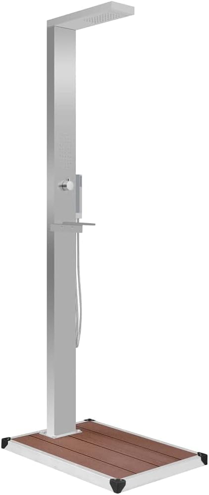 Gartendusche mit Bodenelement Braun WPC Edelstahl Silber,Aussendusche garten,Gartendusche bodenplatt