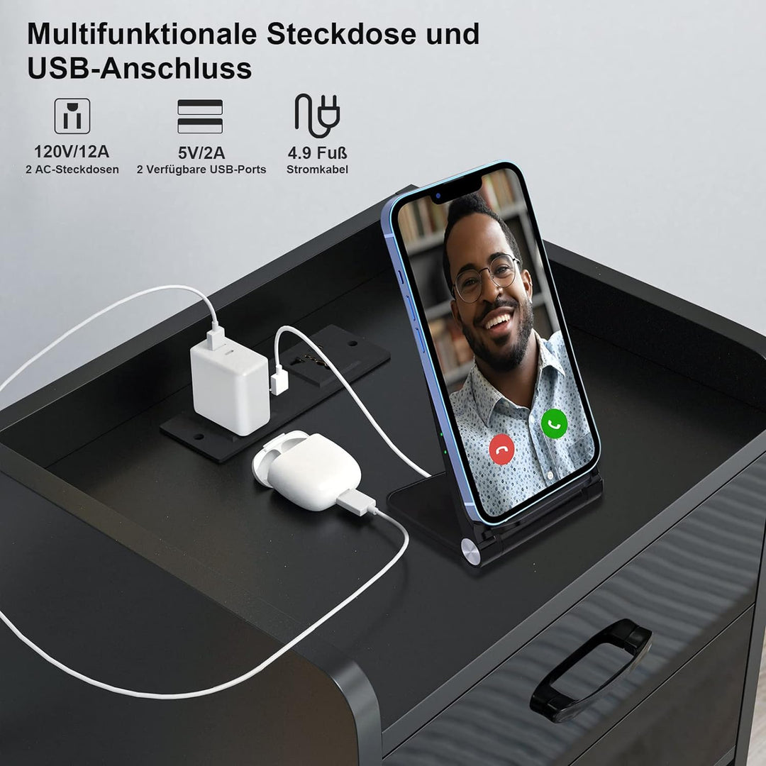 Lvhecforhm 2er Set Nachttisch Schwarz, Nachttisch mit 2 Schubladen, Hochglanz Nachttisch Tisch, Nach