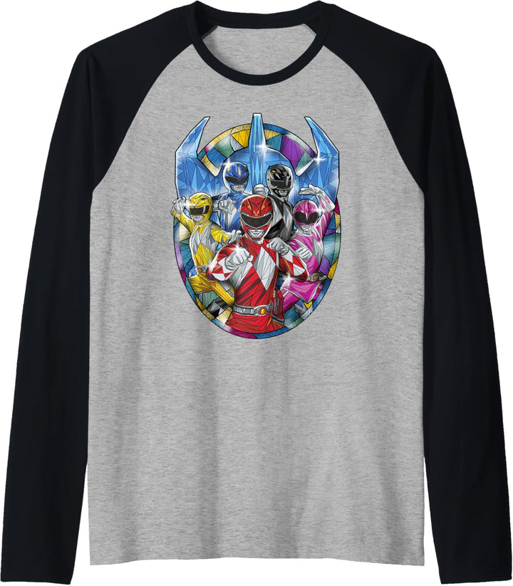 Power Rangers Stained Glass Action Pose Portrait Raglan