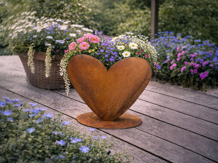 Metall Pflanzenherz Liebe Herz Pflanzentopf Gartendeko Herz Rost 40x40cm Garten Pflanzherz edel zeit