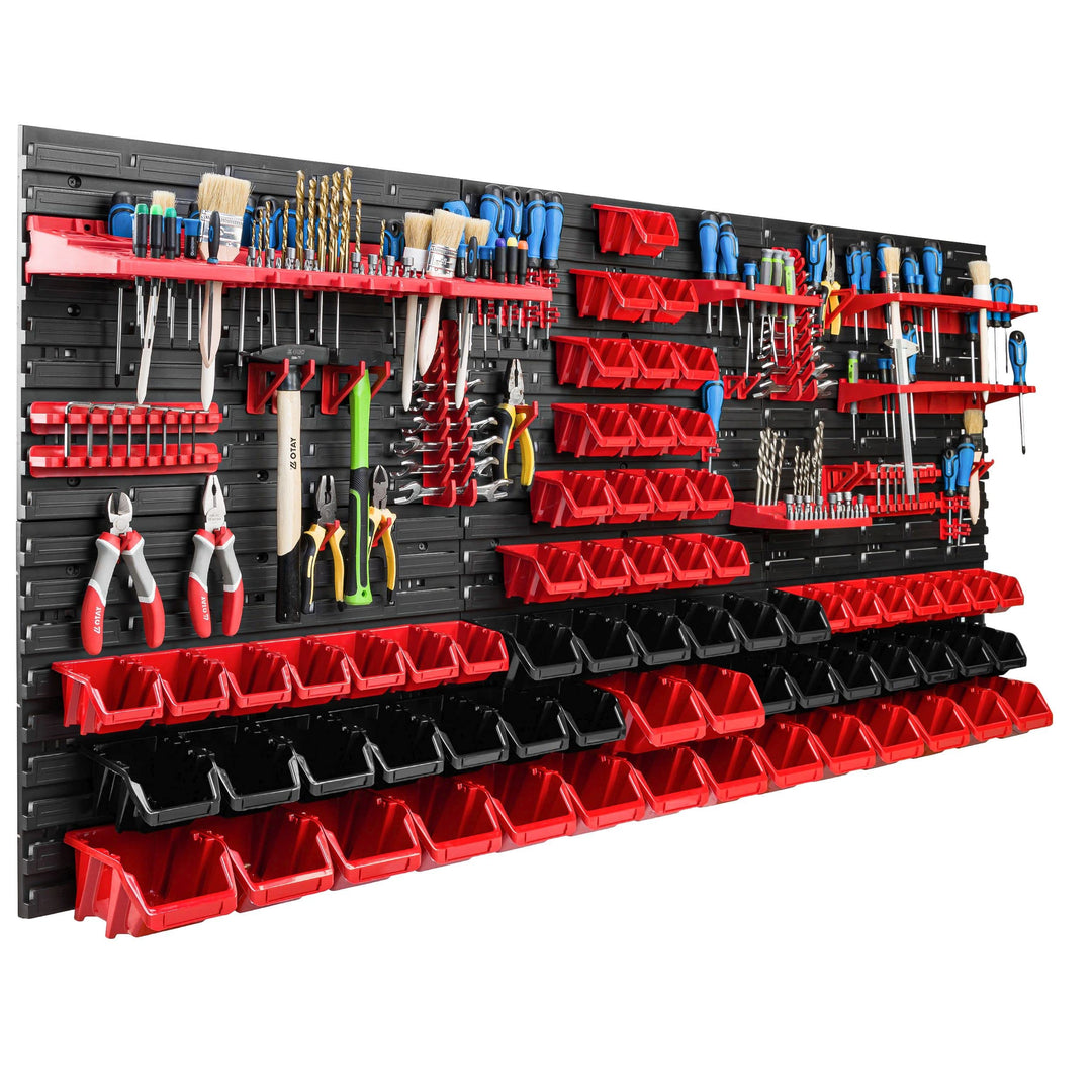 Lagersystem Werkstattregal | 172 x 78 cm | 68 stck. Box | Wandregal mit Werkzeughalterungen und Stap