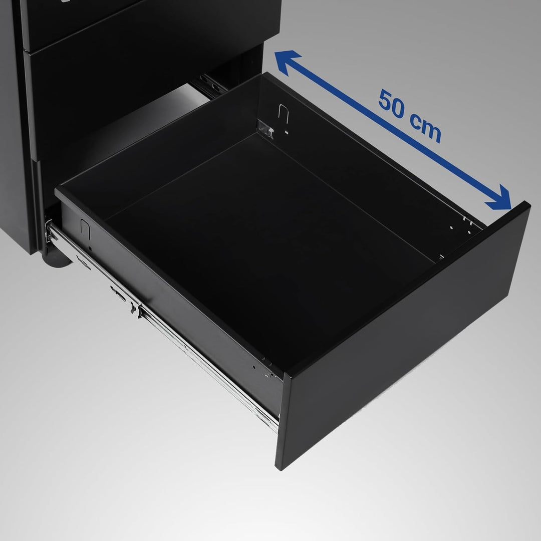 SONGMICS Rollcontainer, Metallschrank, mobiler Aktenschrank, Druckertisch, abschliessbar, 3 Schublad