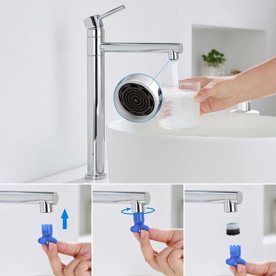HanCrobiyx Wasserhahn Bad Hoch, Waschtischarmatur Aufsatzwaschbecken Armatur Badezimmer 360° Drehbar