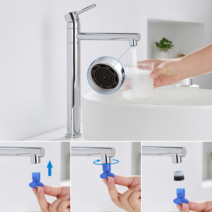 HanCrobiyx Wasserhahn Bad Hoch, Waschtischarmatur Aufsatzwaschbecken Armatur Badezimmer 360° Drehbar