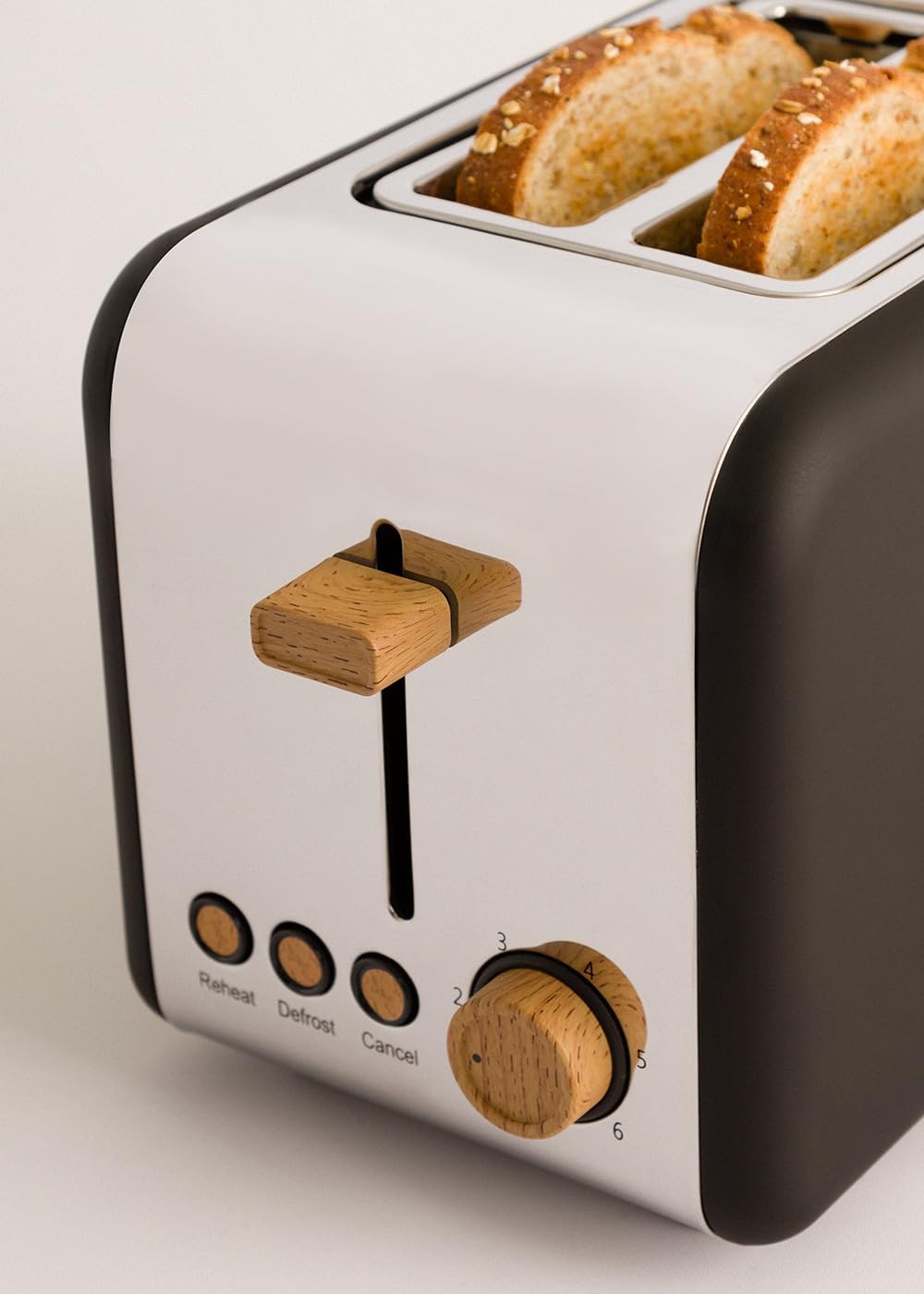 CREATE/TOAST RETRO/Toaster Schwarz / 6 Leistungsstufen, Krümelschublade, Thermostat, Auftauen, Aufwä
