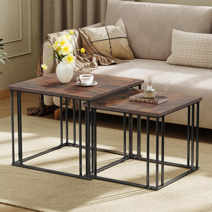 YITAHOME Couchtisch 2er Set, Wohnzimmertisch Holz mit Metallrahmen, Modern Bauernhaus Cocktail für W