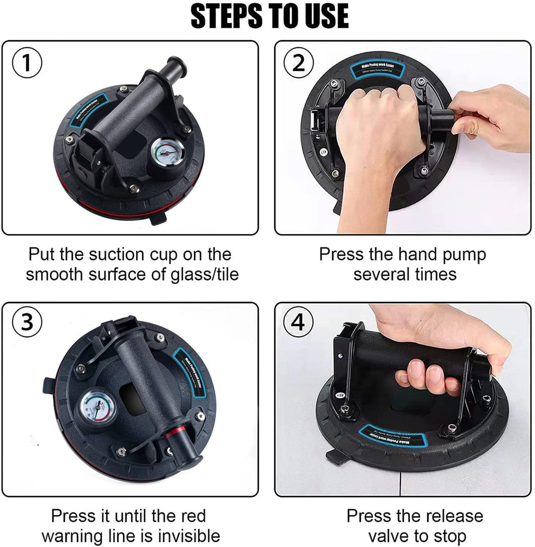 2 Pack 8" Glasheber Saugheber mit Manometer Vakuum Saugheber,Starker Saugnapf-Geeignet für schweres
