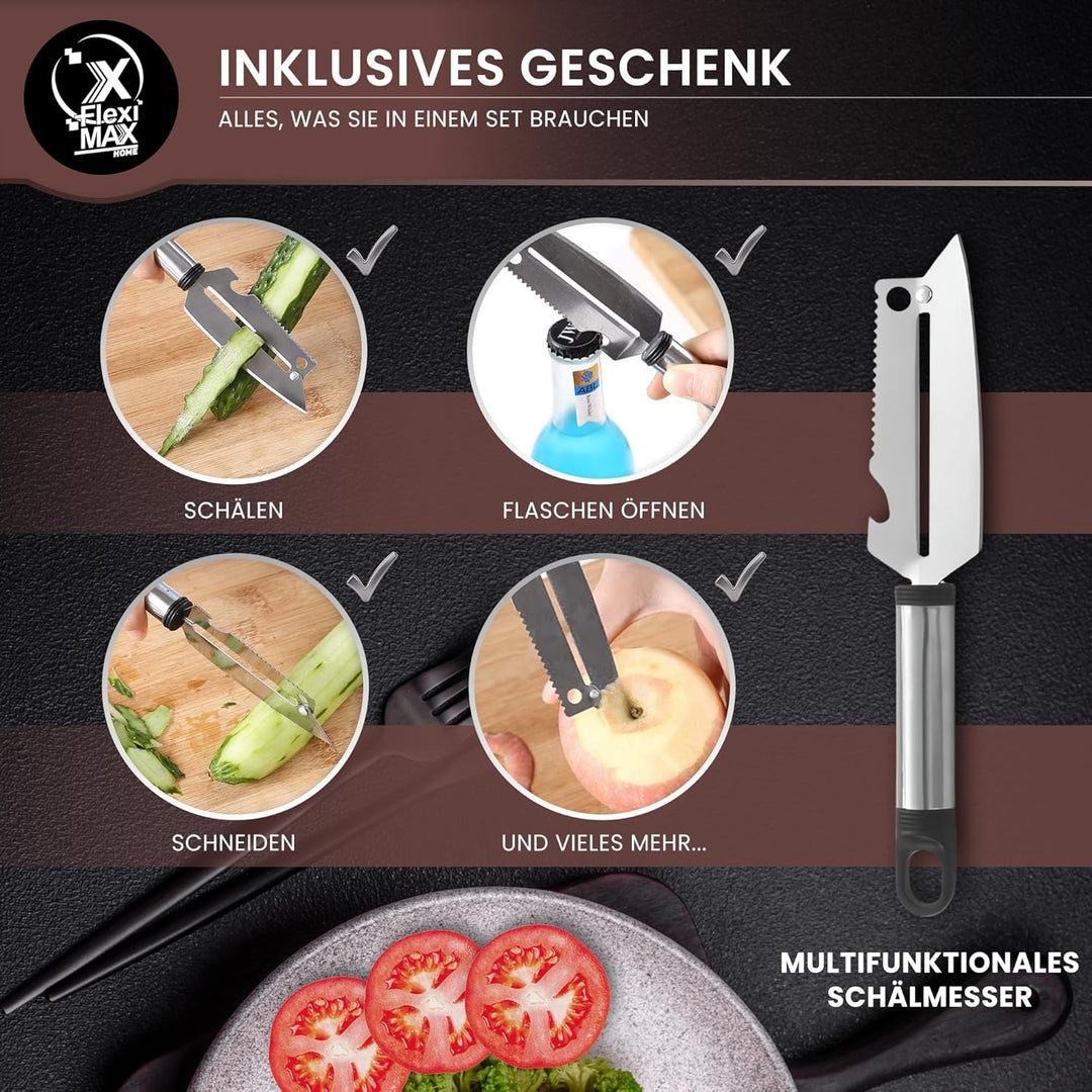 Küchenmesser Set von Küchenmessern: Chefmesser 8”, Santoku Messer 7”, Allzweckmesser 5” und Kartoffe