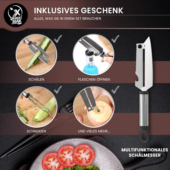 Küchenmesser Set von Küchenmessern: Chefmesser 8”, Santoku Messer 7”, Allzweckmesser 5” und Kartoffe