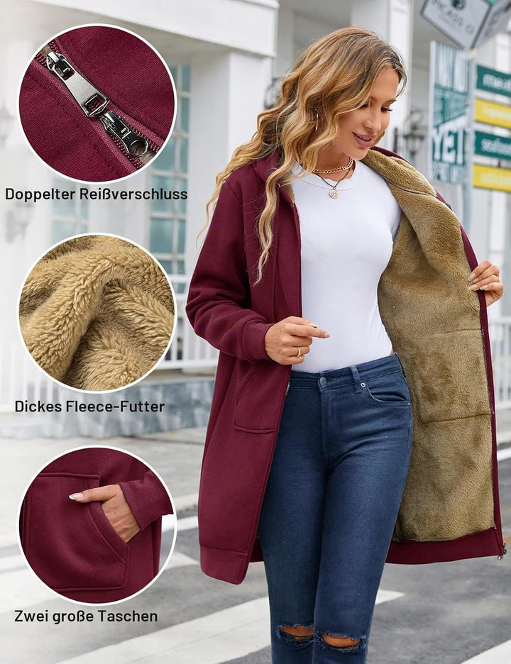 RITOSTA Damen Hoodie Fleecejacke Kapuzenjacke mit Zip Winterjacke Lang Sweatjacke Warme Plüschjacke