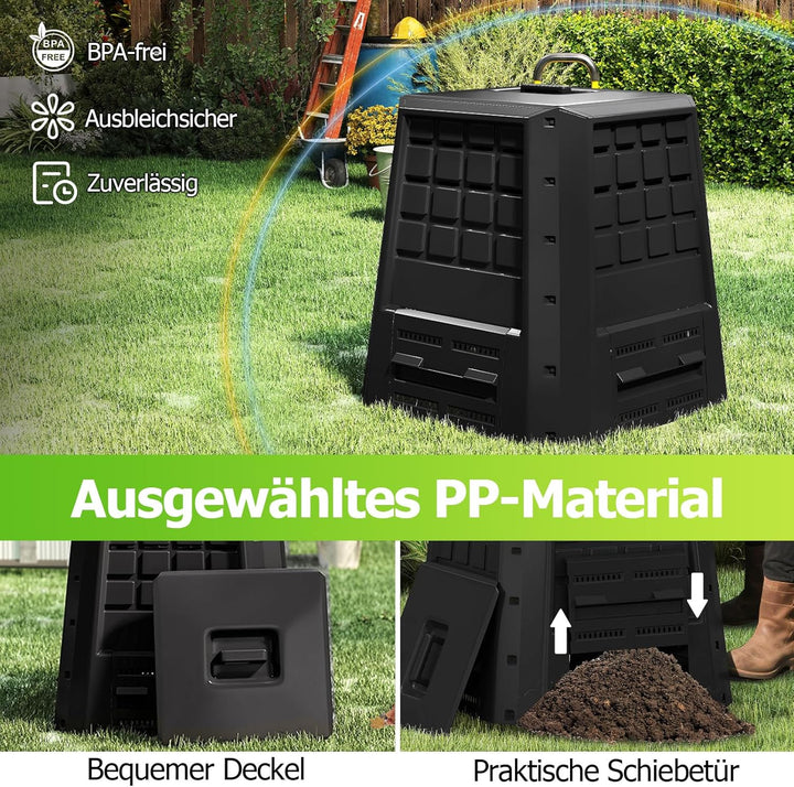 GOPLUS Komposter Garten, 380 L, Schnellkomposter aus PP, Thermokomposter mit Belüftung, Deckel &amp; Tür