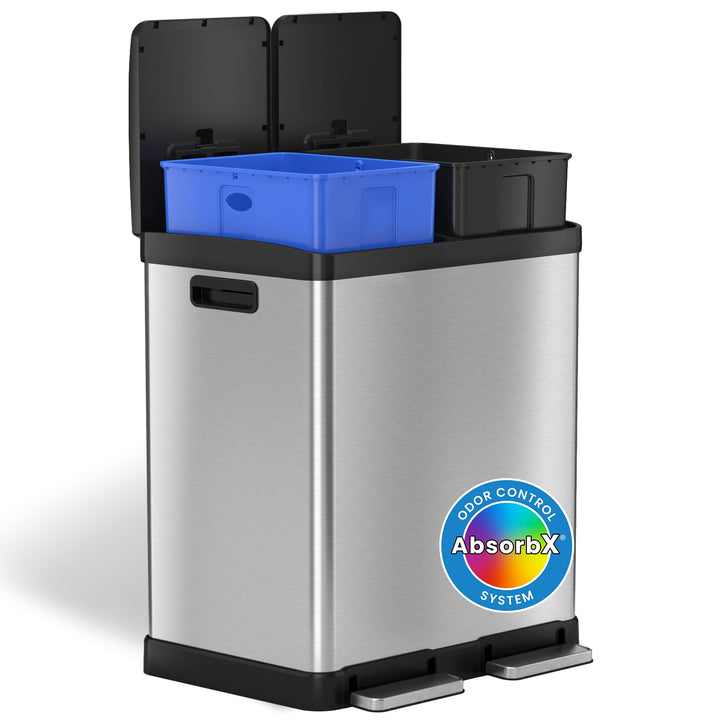 iTouchless SoftStep Abfalleimer und Recyclingbehälter mit Aktivkohlefilter-Deodorierern, Edelstahl,