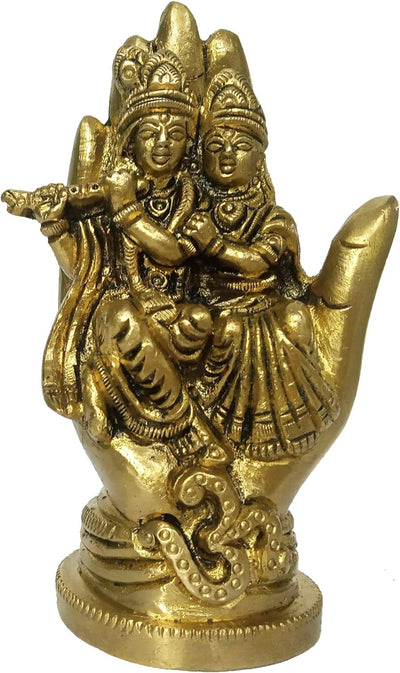 Purpledip Idol Radha Krishna: auf Hand sitzender Thron mit Om (12170)