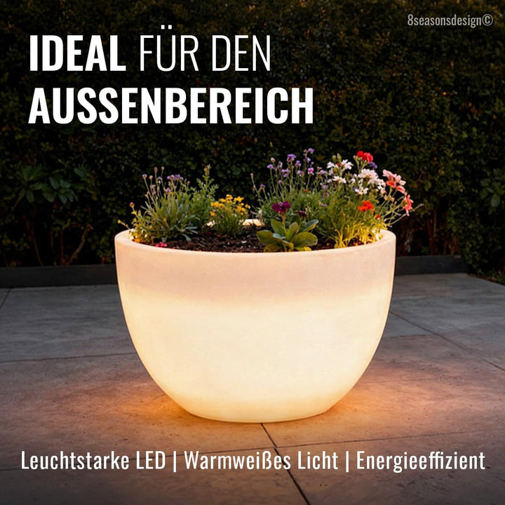 8 seasons design Shining Curvy Pot XM, LED Pflanzkübel (Weiss) 59 x 39 cm, E27 Fassung inkl. Leuchtm