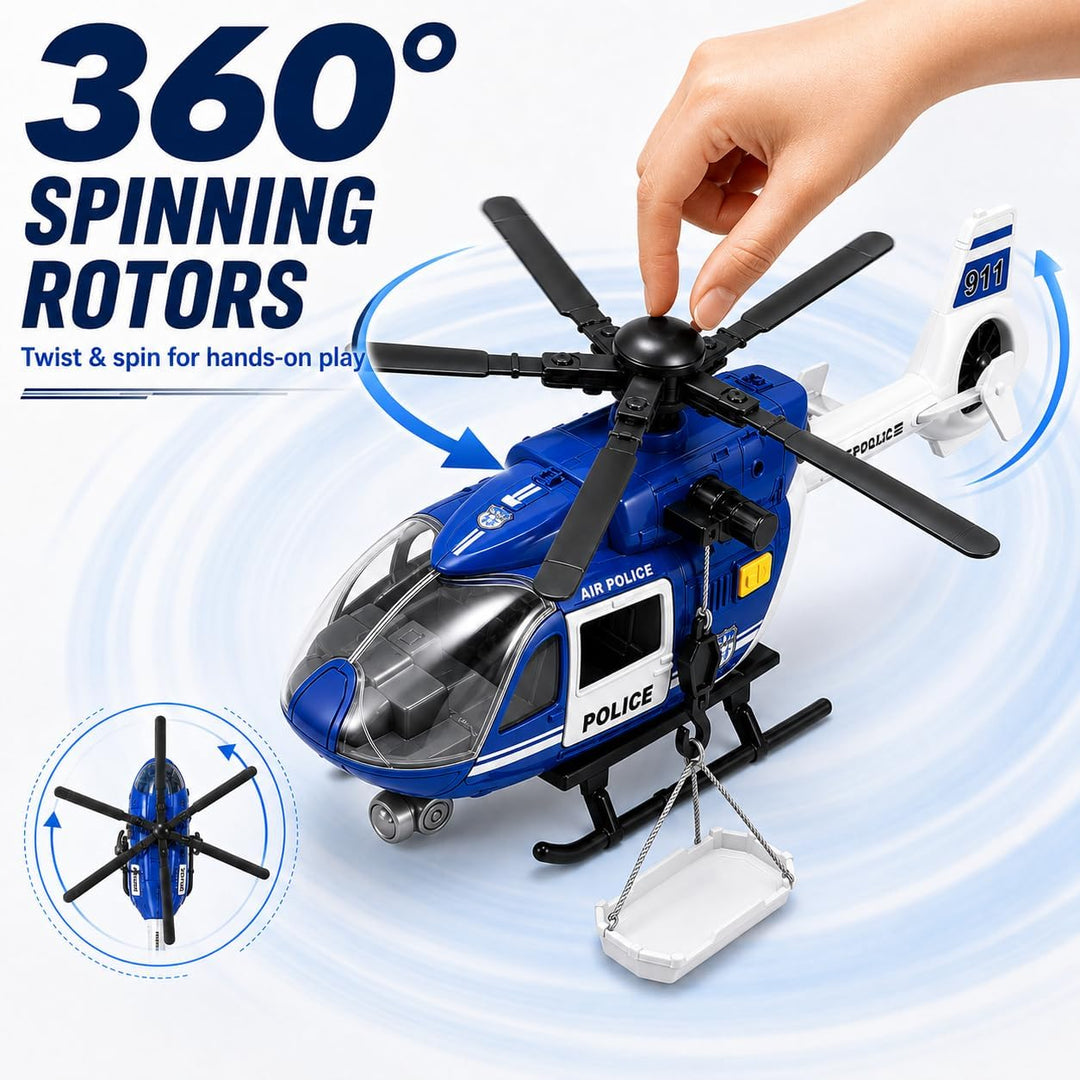 Rescue Helicopter Toy with Lights and Sounds,Emergency Crane Toy with Hanging Tray, Kids Toys for 3