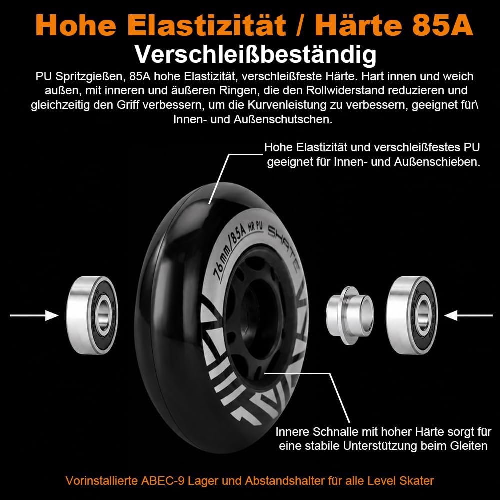 Inline Skate Rollen 80mm 76mm 72mm - 8 Stück Inline Skate Räder 85a inliner rollen mit kugellager AB