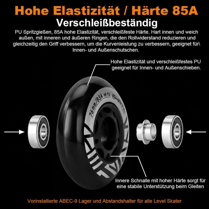 Inline Skate Rollen 80mm 76mm 72mm - 8 Stück Inline Skate Räder 85a inliner rollen mit kugellager AB