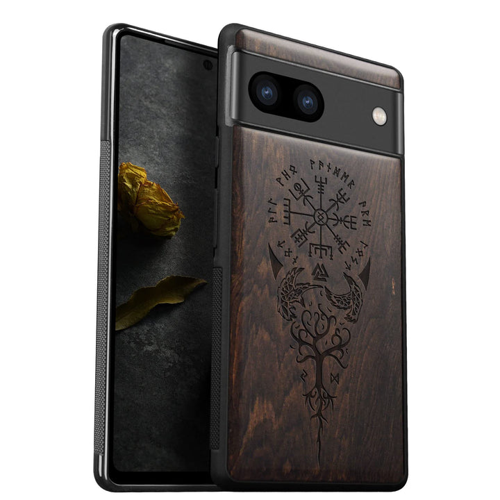 Carveit Holz Handyhülle für Google Pixel 7a Cover [Einzigartiges Design Case] Stossstange hülle Komp