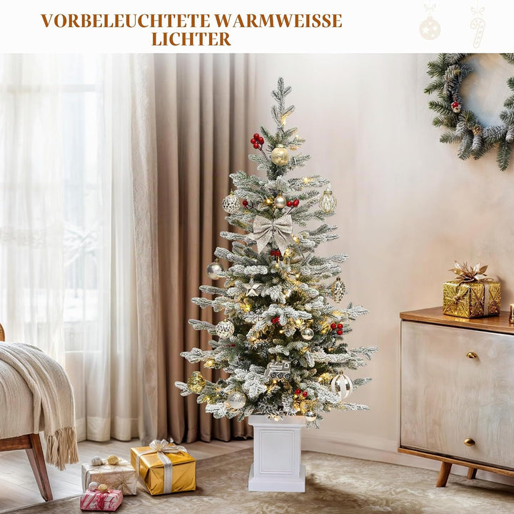 YITAHOME 140cm Vorgefertigter Künstlicher Weihnachtsbaum mit Beleuchtung, Schlanke Tanne mit 11 Rote