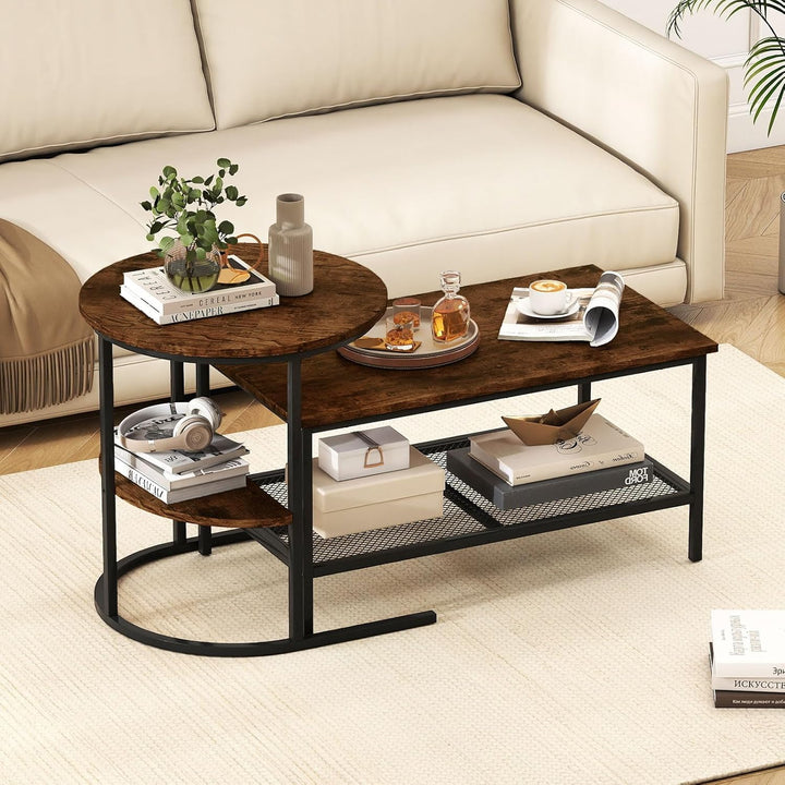 COSTWAY 2er Set Couchtisch, Beistelltisch Marmor Optik mit Metallrahmen & Ablage, Kaffeetisch Wohnzi