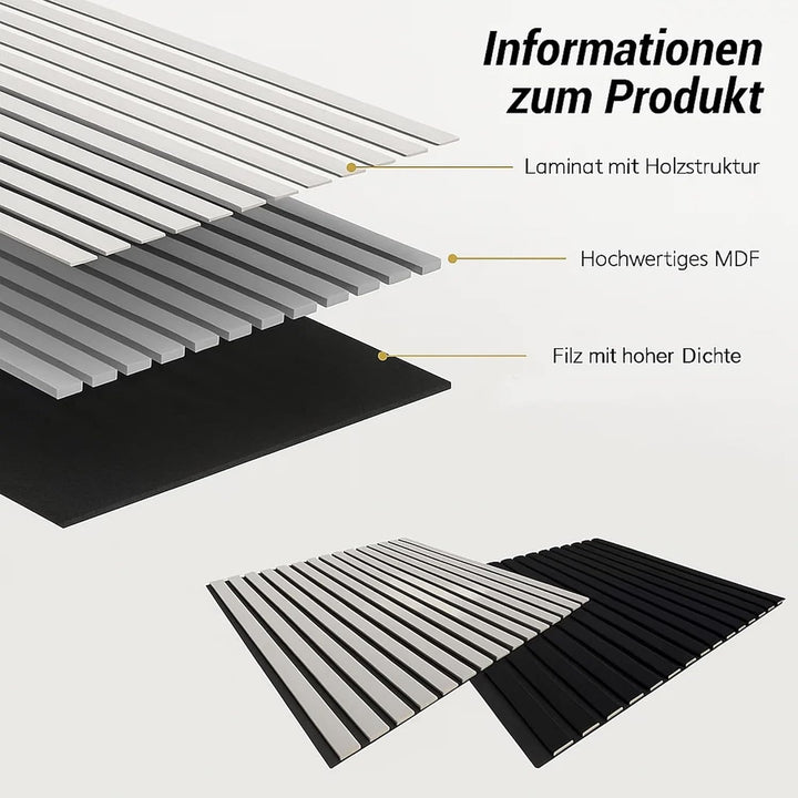 Dekorative Wandpaneele mit Filz und MDF Leisten – 60x60 cm - Nachhallreduzierend & Flexibel – 3 mm F