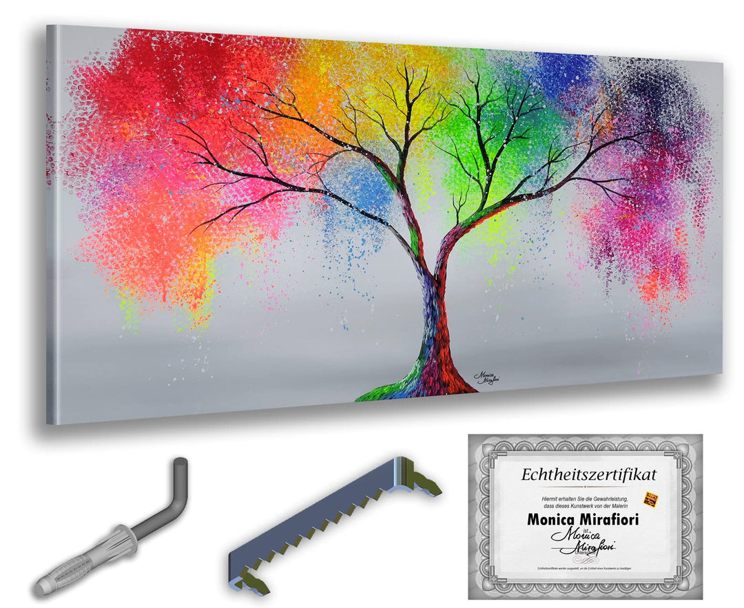 Monica Mirafiori I 100% HANDGEMALT I Gemälde MultiColor Tree 100x50cm | Gemälde Handgemalt | Acrylge