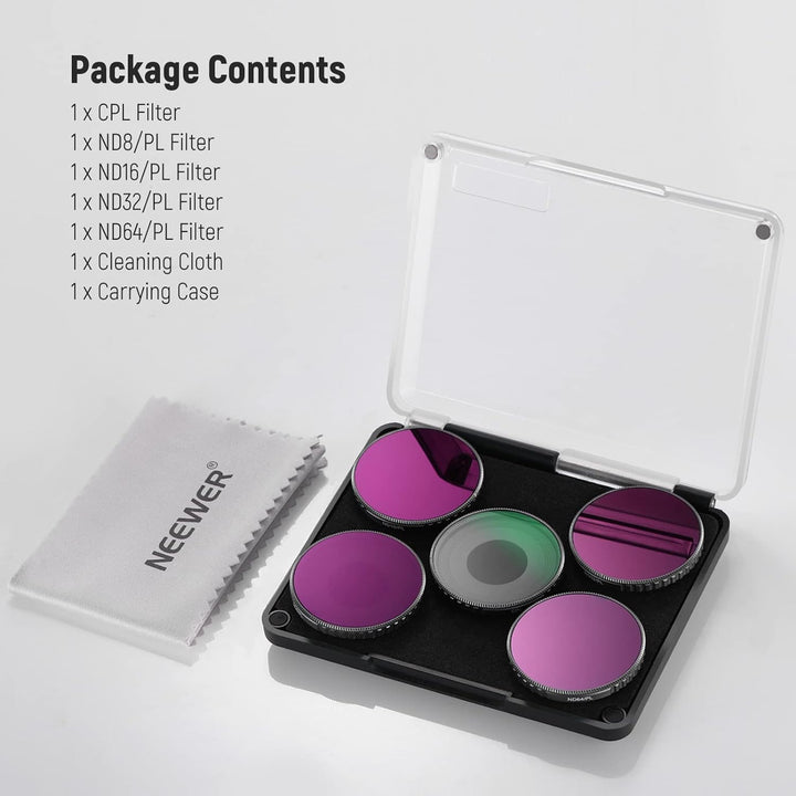 NEEWER ND/CPL Filter Set Kompatibel mit DJI Osmo Action 3, HD Optisches Glas ND8/PL+ND16/PL+ND32/PL+