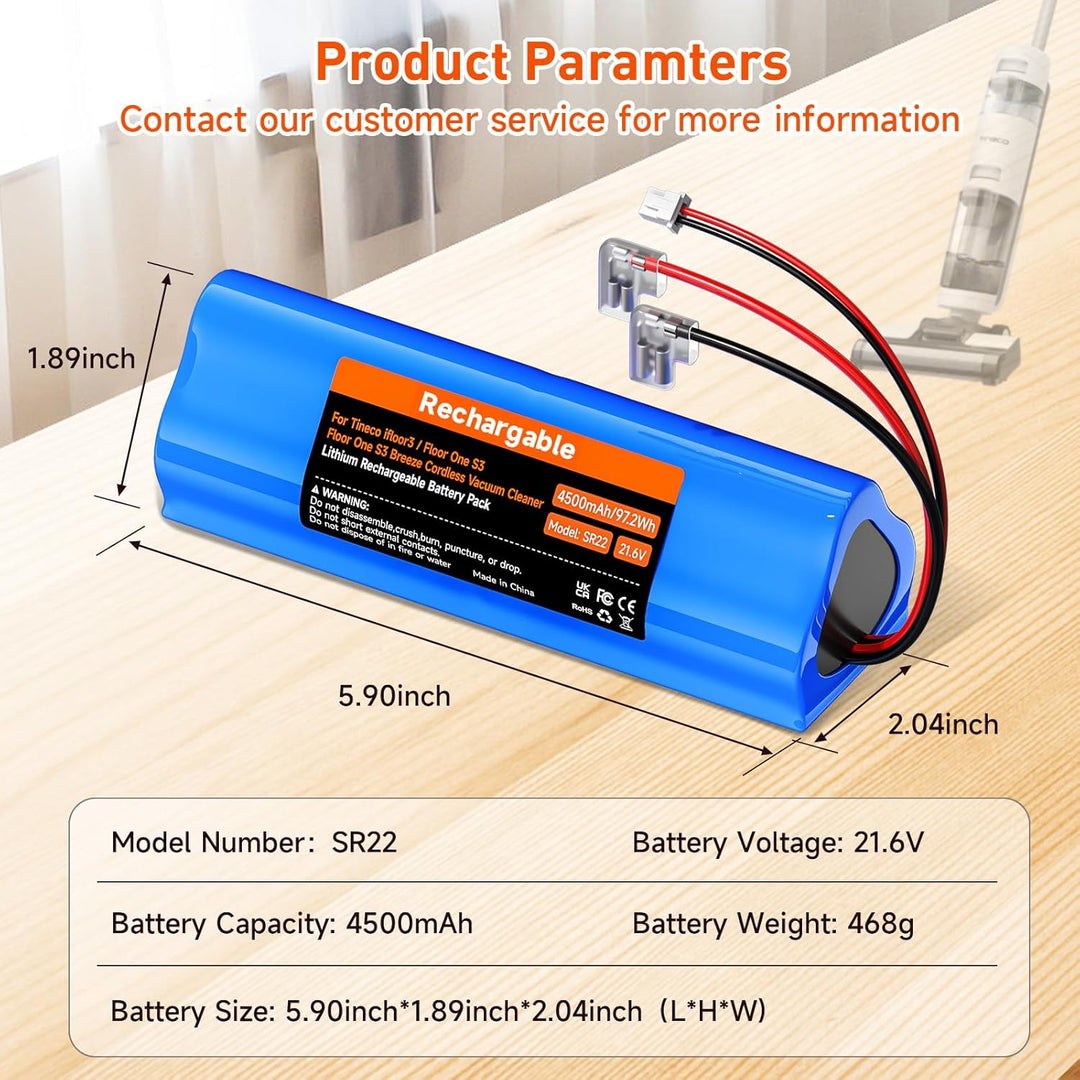 4500mAh/21,6V Nass-Trockensauger Akku für Tineco Floor ONE S3, Floor ONE S3 Breeze Cordless Wet Dry