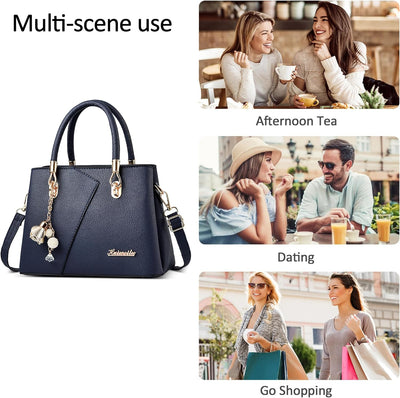 DORRISO Mode Handtasche Damen Elegant Tote Tasche mit Schickem Blumenanhänger Henkeltasche für Einka