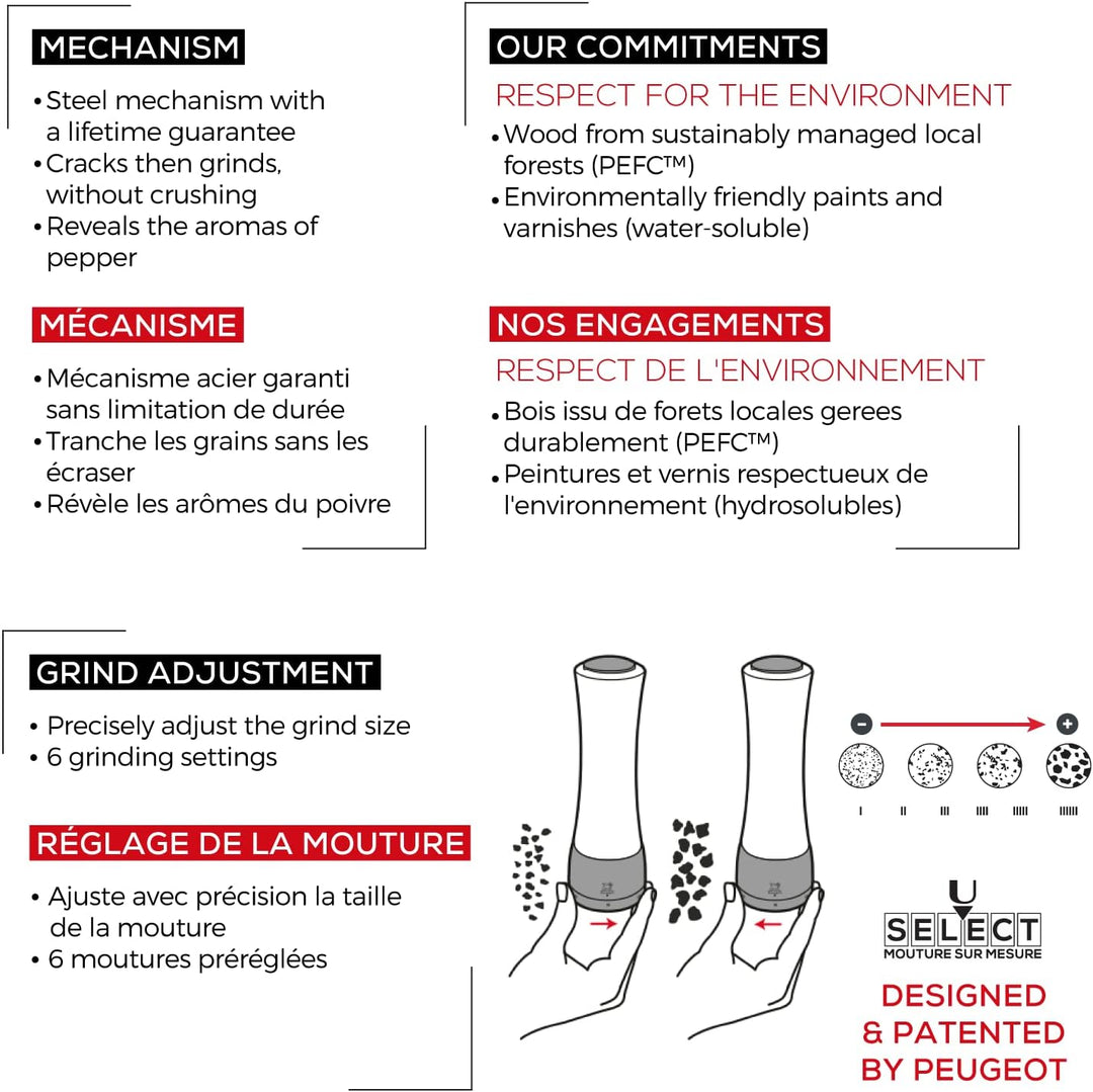 Peugeot Pfeffermühle Madras u‘Select 16 cm Schokolade Hochwertige Pfeffermühle manuell aus Holz & Ed