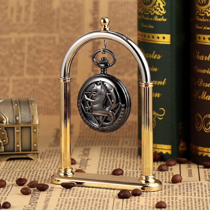 TREEWETO Fullmetal Alchemist Skeleton Steampunk Taschenuhr Mechanische Doppelabdeckung Taschenuhr mi