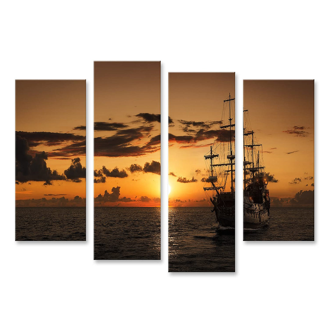 islandburner Bild auf Leinwand Piratenschiff Offenes Meer Sonnenuntergang Bilder Wandbilder Poster L